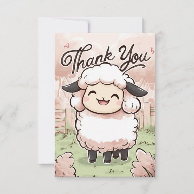 Simple Greeting Sheep  Thank You Card (Front)