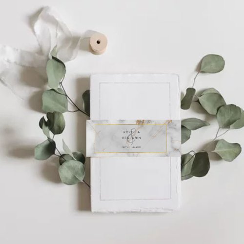 Simple Grey and Gold Marble Agate Elegant Invitation Belly Band