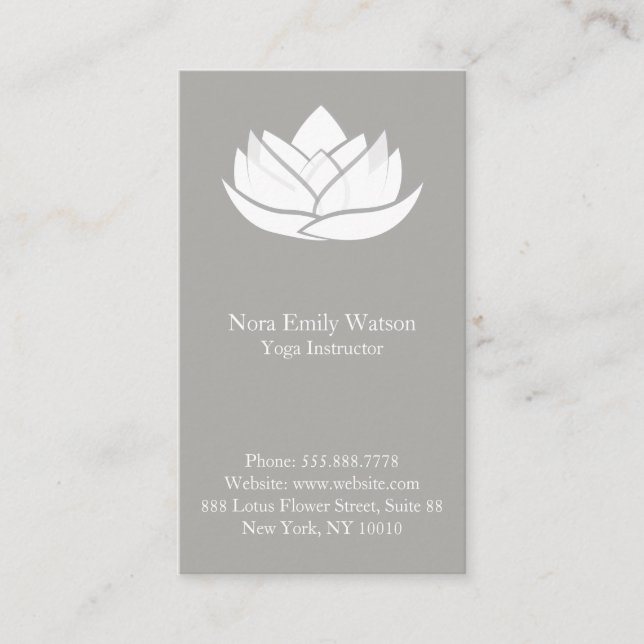 Simple Grey and White Lotus Flower Business Card (Front)