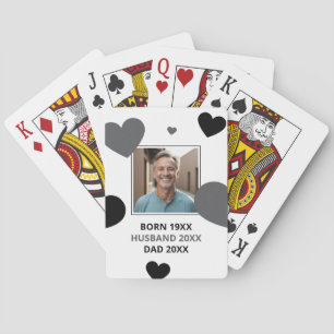 Simple Grey & Black Hearts Husband Keepsake Photo Poker Cards