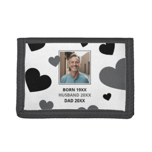 Simple Grey & Black Hearts Husband Keepsake Photo Tri-fold Wallet