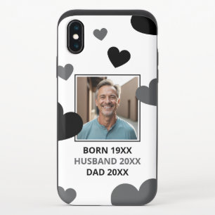 Simple Grey & Black Hearts Husband Keepsake Photo iPhone XS Slider Case