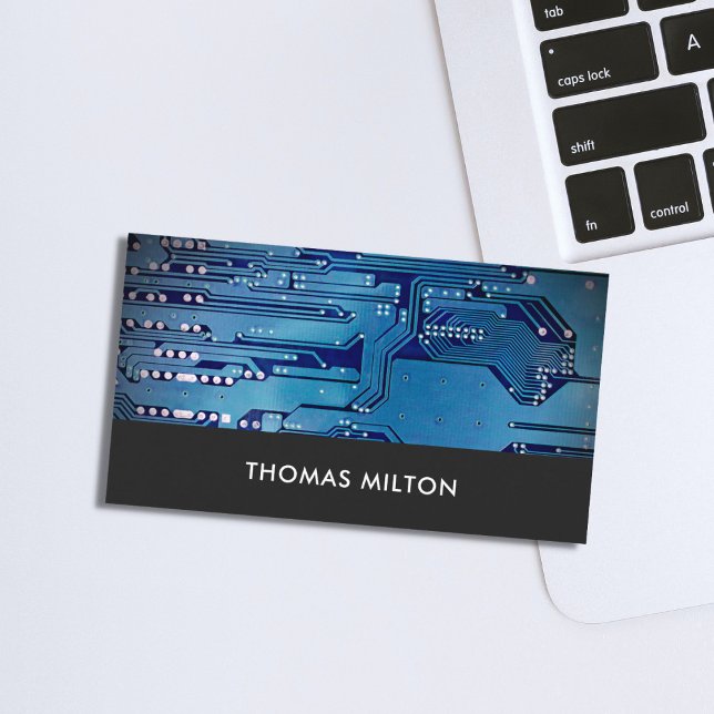 Simple Grey Blue Circuit Board Computer Business Card (Creator Uploaded)