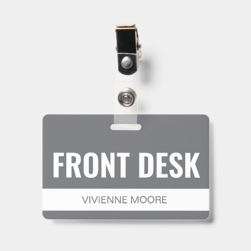 Simple Grey Custom Hotel Front Desk Employee ID Badge
