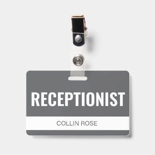 Simple Grey Custom Hotel Receptionist Employee ID Badge