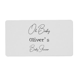 Simple Grey Elegant Calligraphy Baby Shower Label