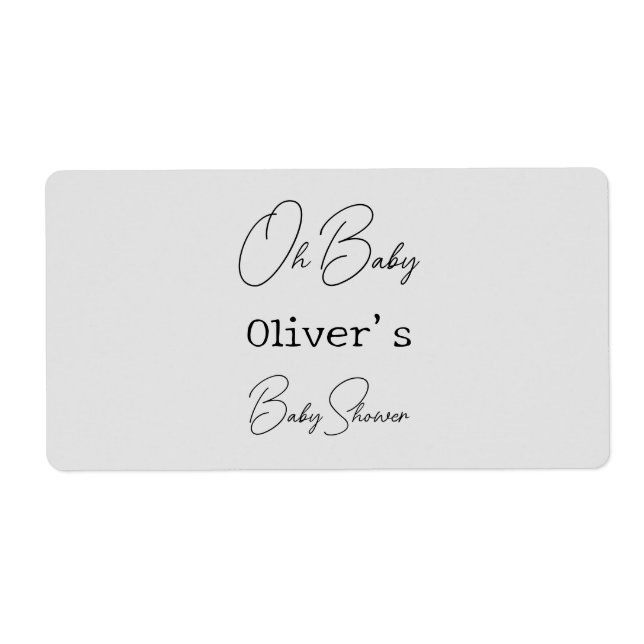 Simple Grey Elegant Calligraphy Baby Shower Label (Front)