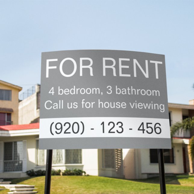 Simple Grey For Rent Custom Real Estate Company  Sign (grey and white real estate for rent signage)