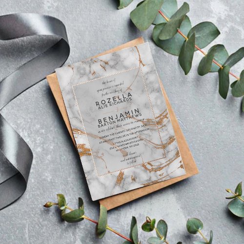 Simple Grey Gold Marble Agate Elegant Foil Invitation