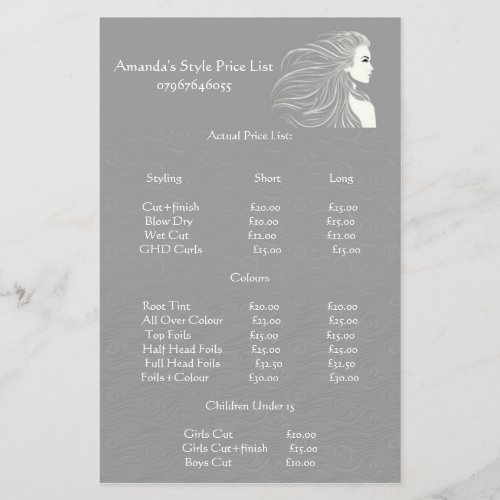 Simple Grey Hair Stylist Price List Flyer