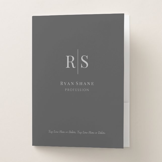 Simple Grey Initials, Name, Bus. Promo, Dark Grey Pocket Folder (Front)