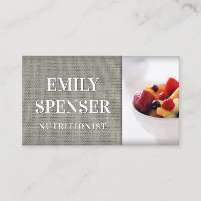 Simple Grey Linen Nutritionist Business Card (Front)