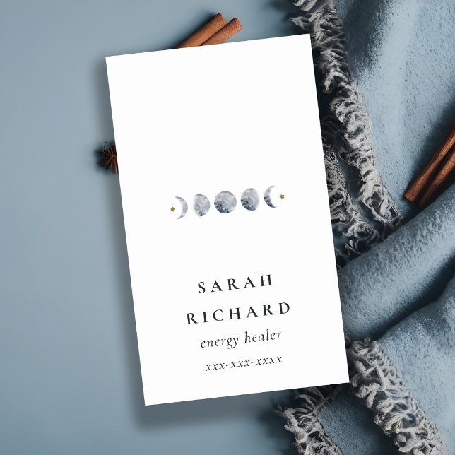 Simple Grey Lunar Celestial Moon Phase Watercolor Business Card (Creator Uploaded)
