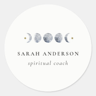 Simple Grey Lunar Celestial Moon Phase Watercolor Classic Round Sticker