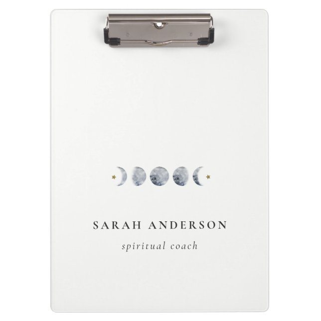 Simple Grey Lunar Celestial Moon Phase Watercolor Clipboard (Front)