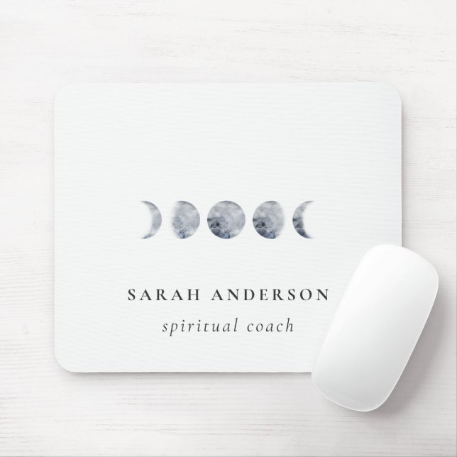 Simple Grey Lunar Celestial Moon Phase Watercolor Mouse Pad (With Mouse)