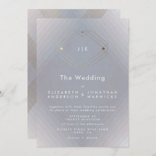 Simple Grey Modern Geometric Gold Wedding Invitation