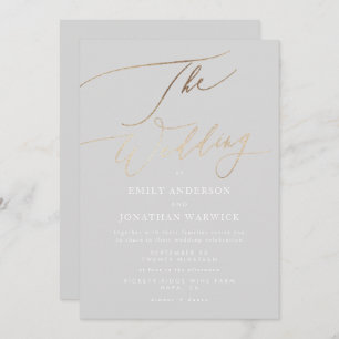 Simple Grey Modern Gold Calligraphy Wedding Invitation