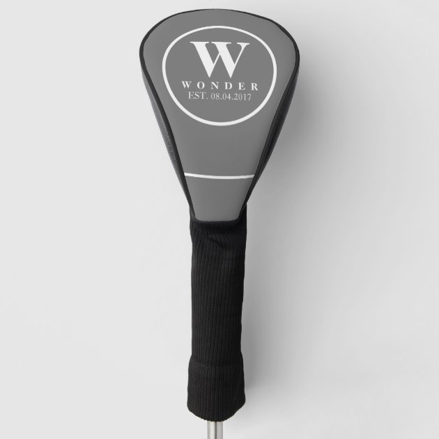 Simple Grey Monogram Name on Modern Driver Golf Head Cover