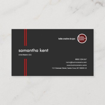 Simple Grey Piercing Red Liners Ceo Chairman Business Card by keikocreativecards at Zazzle