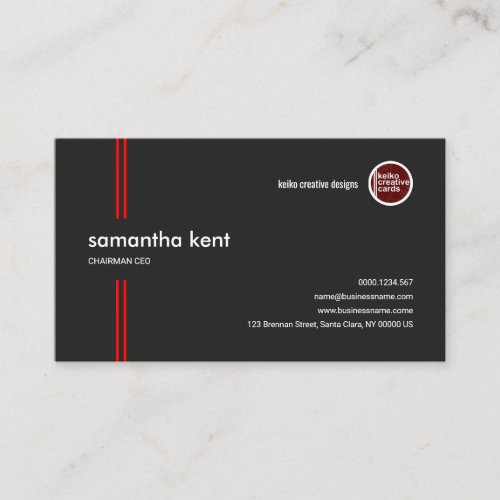 Simple Grey Piercing Red Liners CEO Chairman Business Card