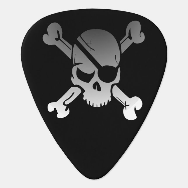 Simple Grey Pirate Skull and Crossbones Guitar Pick (Front)