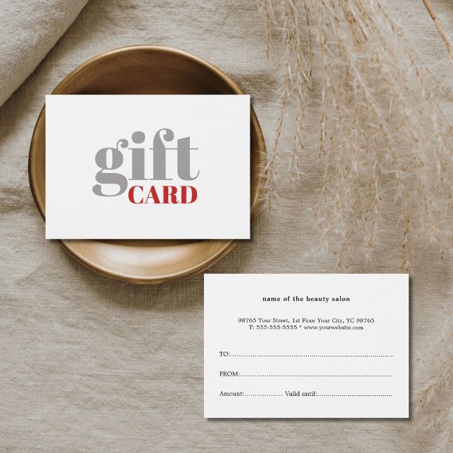 Simple Grey Red White Beauty Gift Card (Creator Uploaded)