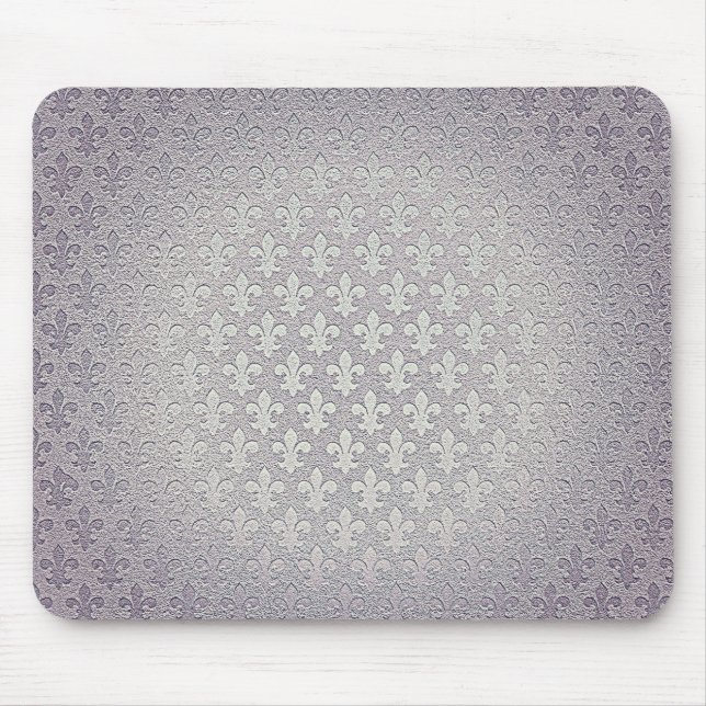 Simple grey silver grunge fleur de lis mouse pad (Front)