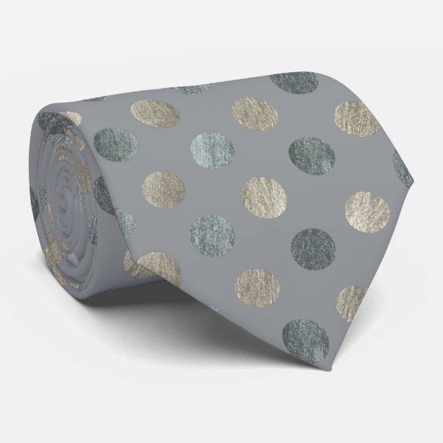   Simple Grey & Silver Polka Dots Modern & Elegant Neck Tie (Rolled)