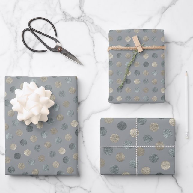   Simple Grey & Silver Polka Dots Modern & Elegant Wrapping Paper Sheets (Front)