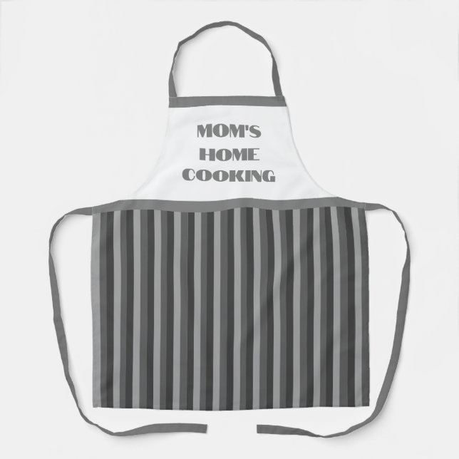 Simple Grey Stripe Mom's Home Cooking Apron (Front)