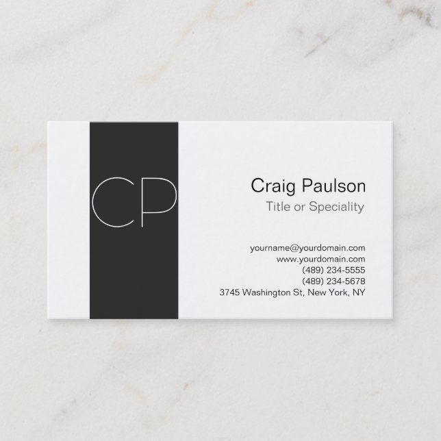 Simple Grey Stripe White Monogram Business Card (Front)