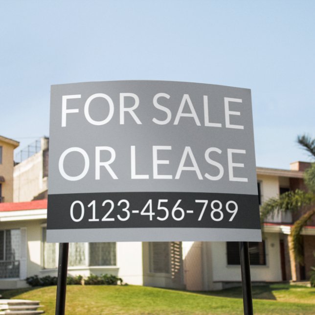 Simple Grey White For Sale or Lease Phone Number Sign (grey white for sale or lease business yard sign)