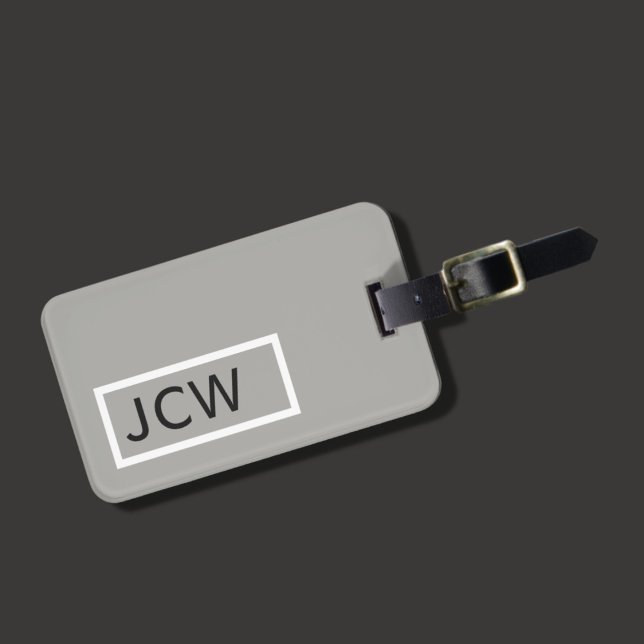 Simple Grey White Frame Bold Monogram Luggage Tag (Creator Uploaded)