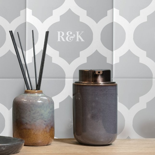 Simple grey white trellis and monogram patterned   ceramic tile (Creator Uploaded)