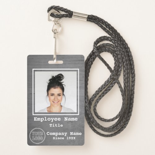 Simple Grey Wood Add Photo Add Logo Employee Id Badge