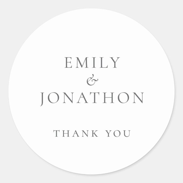 Simple Grey Writing Wedding Thank You Classic Round Sticker (Front)
