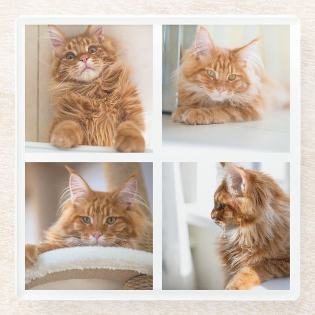 Simple Grid Collage 4 Four Photos Glass Coaster (Front)