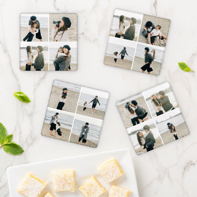 Simple Grid of Four Personalized Photo Coaster Set (In Situ)