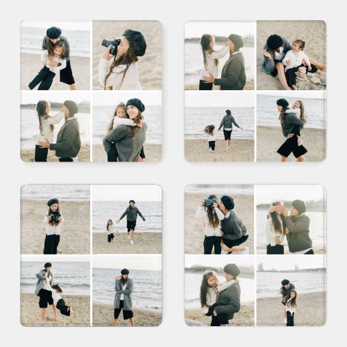 Simple Grid of Four Personalized Photo Coaster Set