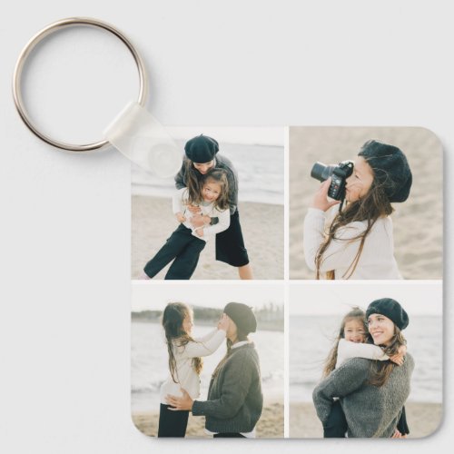 Simple Grid Of Four Personalized Photo Keychain