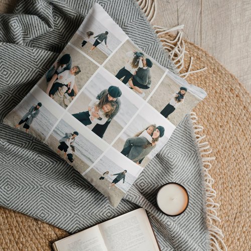 Simple Grid Of Nine Custom Photo Throw Pillow