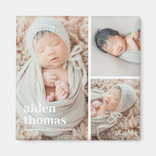 Simple Grid Of Three Personalized Photo Magnet