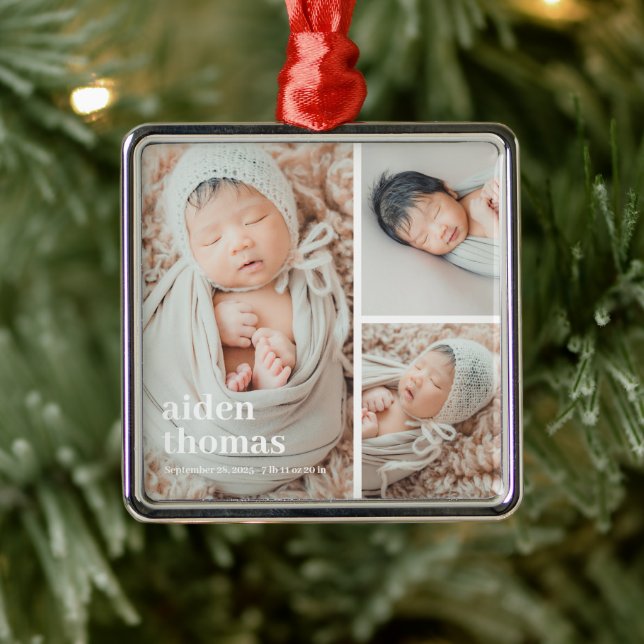 Simple Grid Of Three Personalized Photo Ornament (Tree)
