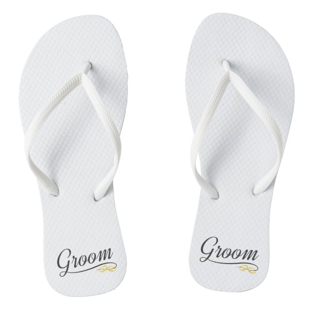 Simple Groom Floral Wedding Calligraphy Flip Flops (Footbed)