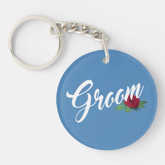 Simple Groom Floral Wedding Calligraphy | Keychain