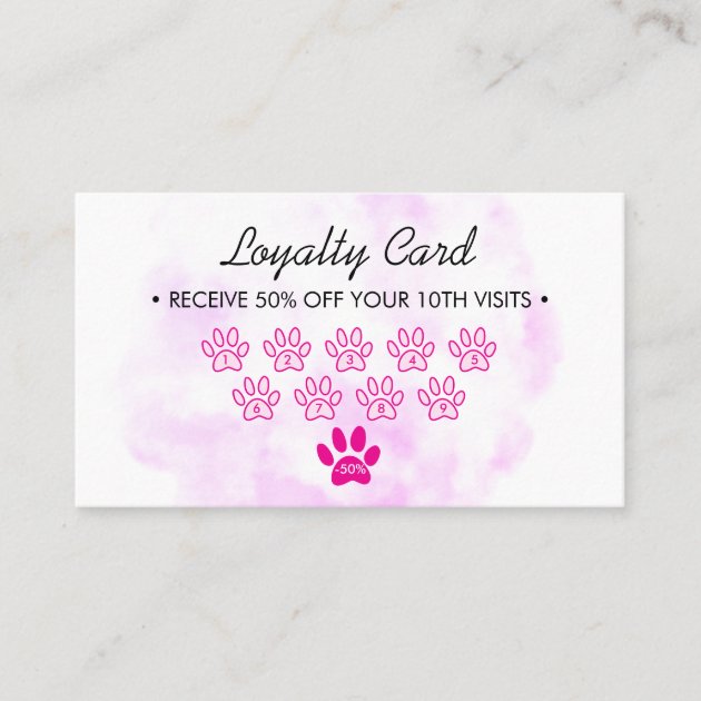simple groomer pet loyalty paw Watercolor dog Business Card