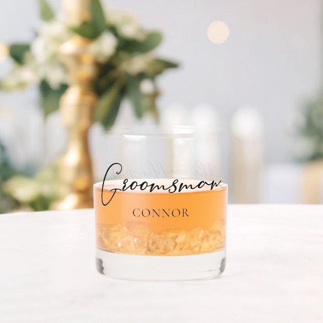 Simple Groomsman Customizable Two Sided Wedding Whiskey Glass (Insitu (Wedding))