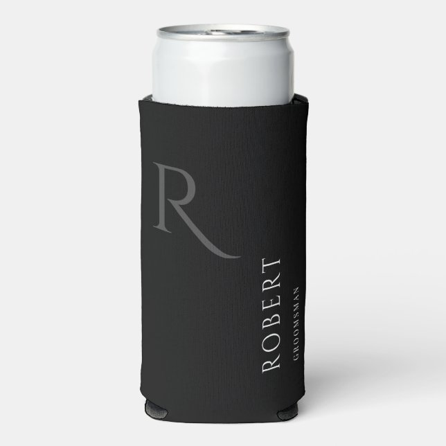 Simple Groomsman Monogram Name Wedding Seltzer Can Cooler (Seltzer Front)