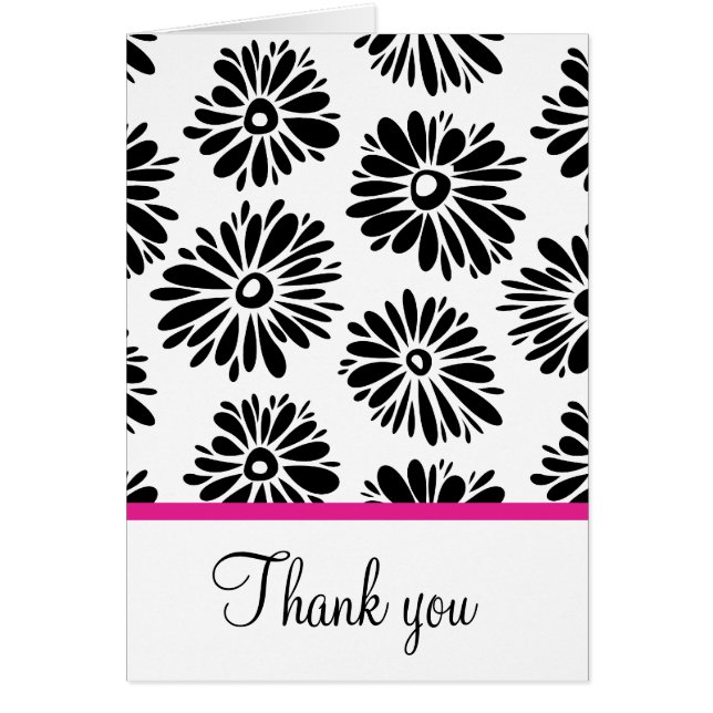 Simple Groovy Black White Daisy Thank You Card (Front)